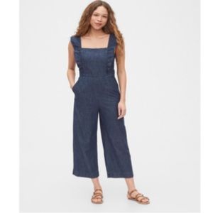 Gap Apron Wide Leg Ruffle Jumpsuit Overalls Denim Chambray 2 70’s Retro XS Fall